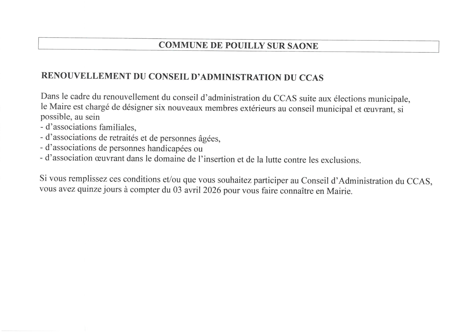 avis d'appel à candidature CCAS